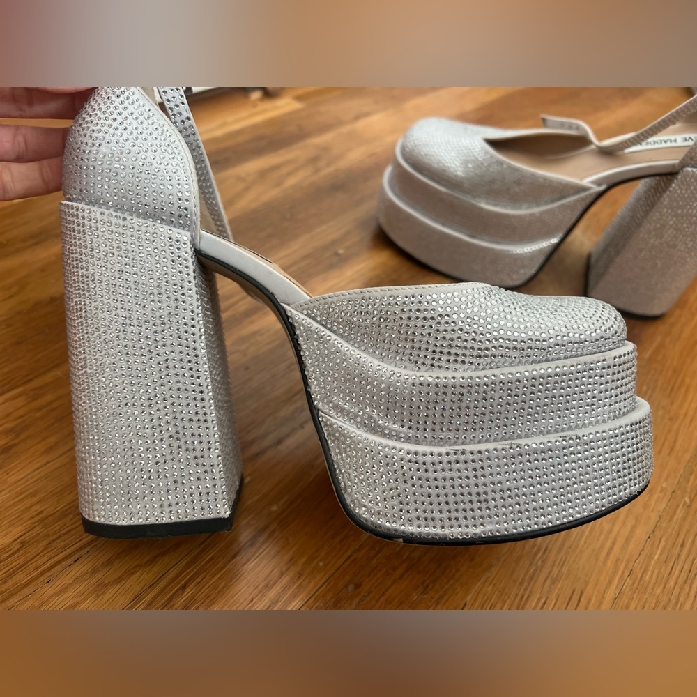 Steve Madden platform heels with silver rhinestones